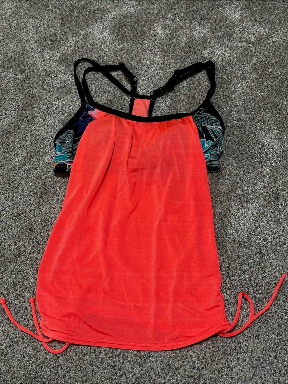 ZeroXposur Coral Tankini Swim Top with Black Tropical Accents